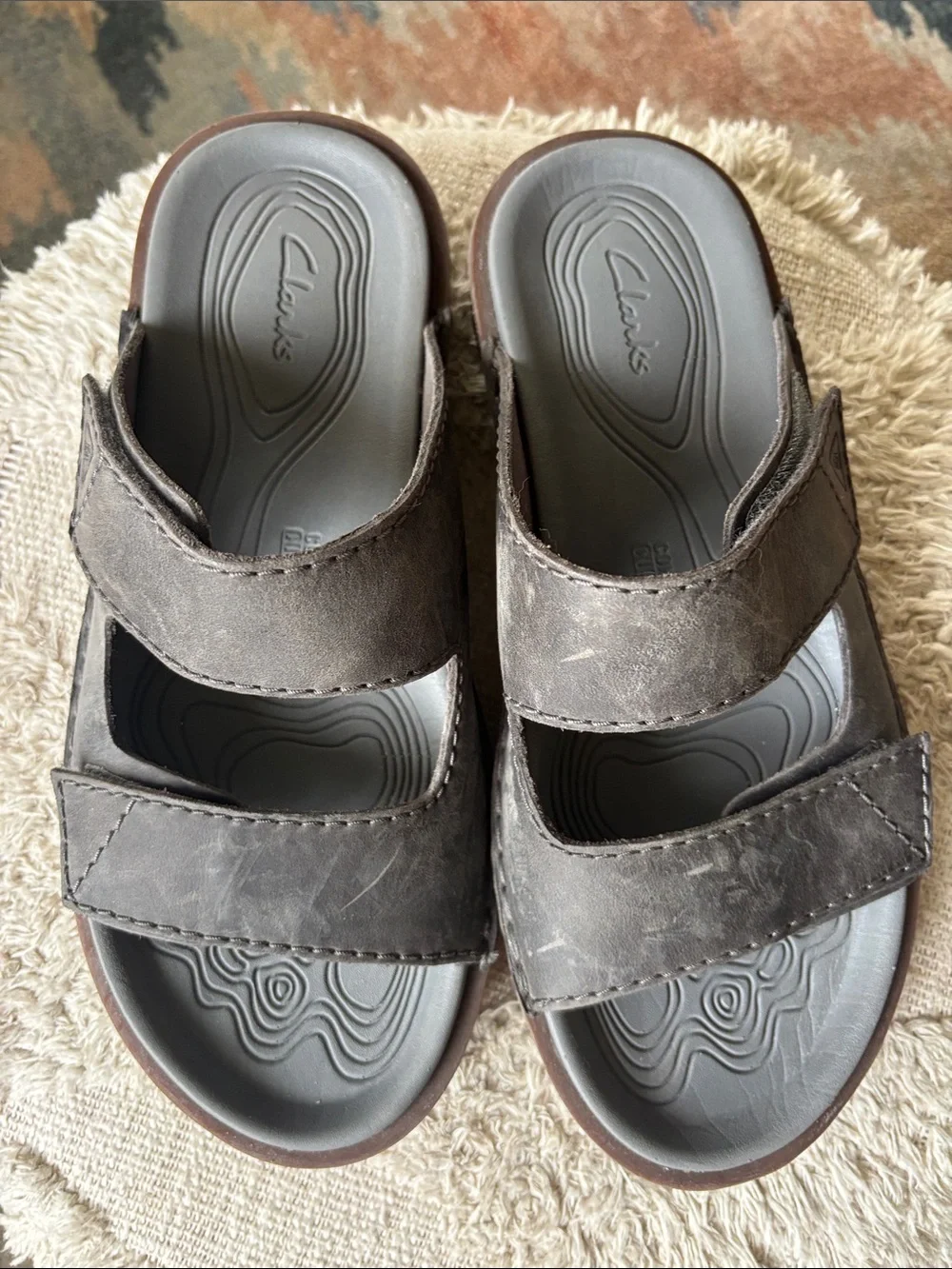 Clarks Men's Double-Strap Slide Sandals Gray Leather Sz 10 NEW NWOT